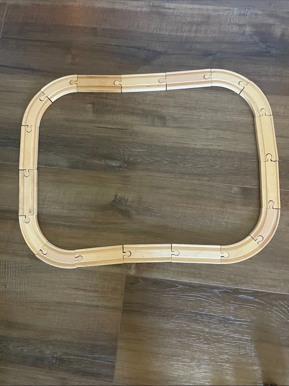 6 Small Wooden Train Cars and 19 pcs of track
